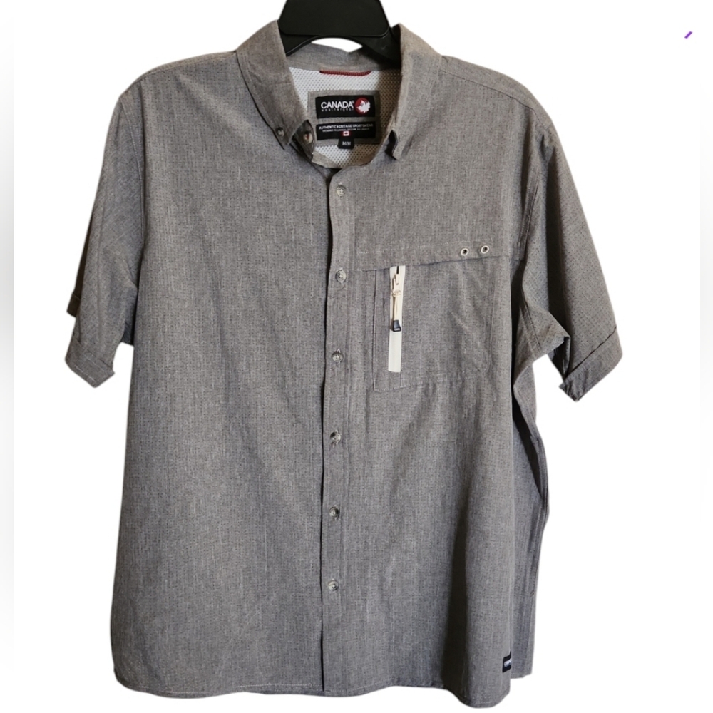 Canada Weather Gear Gray ButtonUp Air Mesh Vented Shirt Mens Sz M